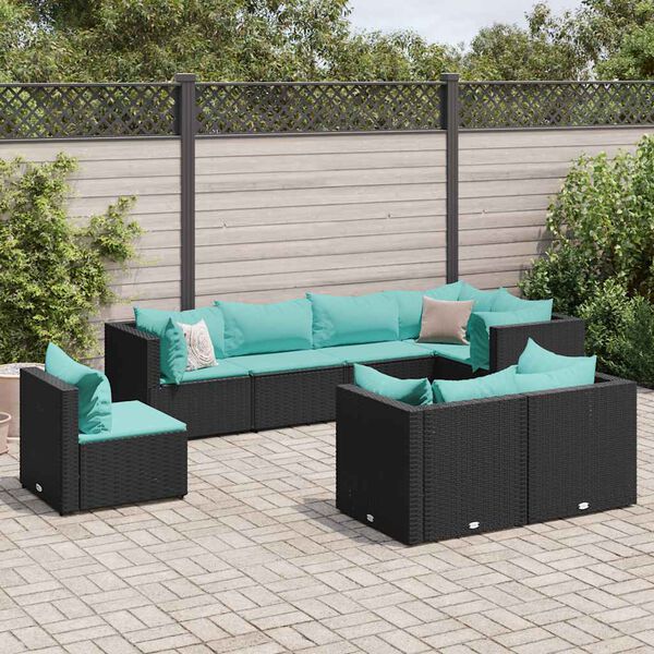 vidaXL Salon de jardin 8 pcs avec coussins noir r&eacute;sine tress&eacute;e