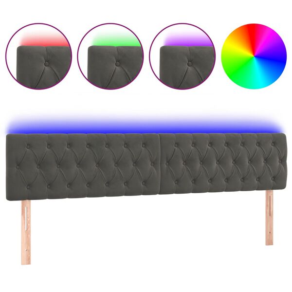 vidaXL T&ecirc;te de lit &agrave; LED Gris fonc&eacute; 180x7x78/88 cm Velours