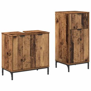 vidaXL Ensemble de mobilier de salle de bain 2 pi&egrave;ces Bois Ancien