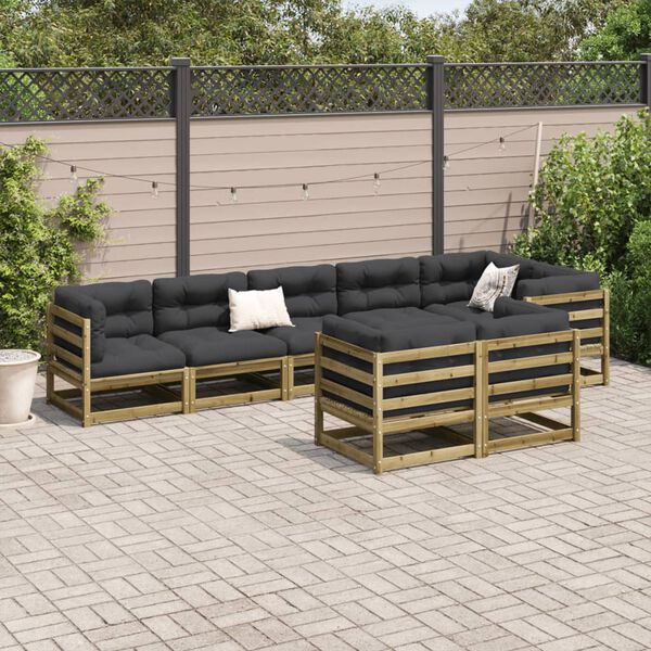 vidaXL Salon de jardin 8 pcs avec coussins bois de pin imprégné