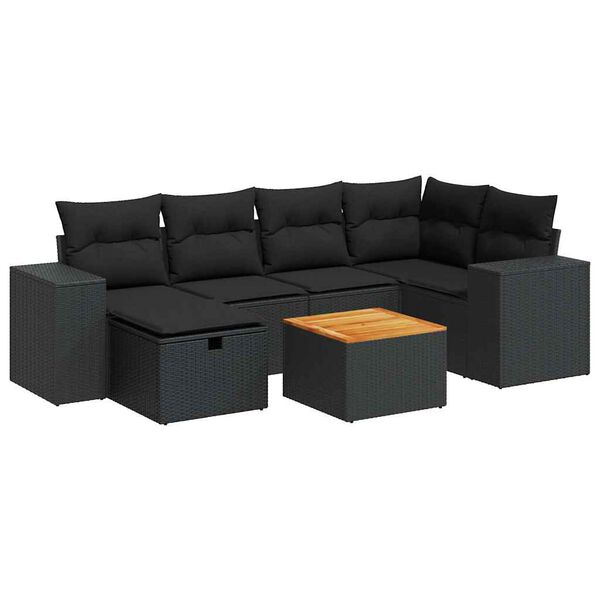 vidaXL Salon de jardin 7 pcs avec coussins noir r&eacute;sine tress&eacute;e