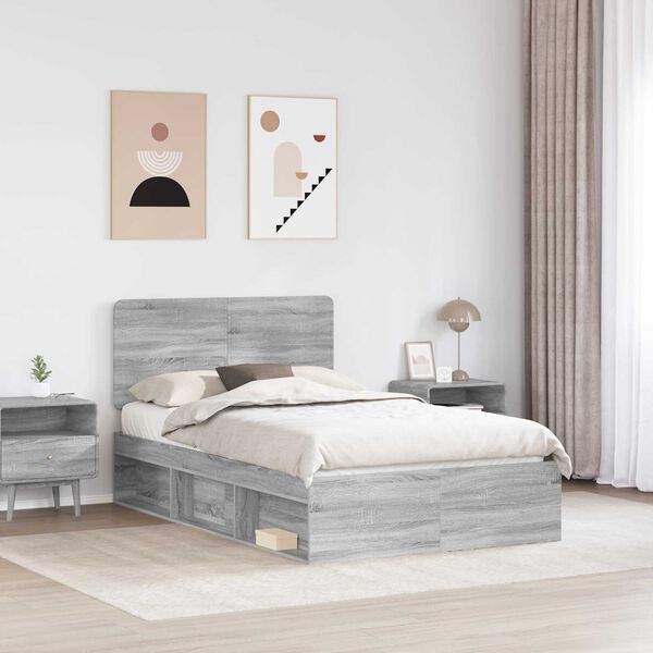 vidaXL Cadre de lit Gris Sonoma 135 x 190 cm Bois de pin massif