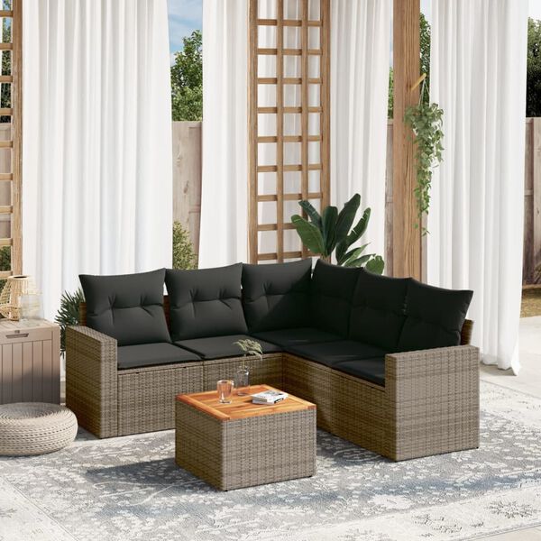 vidaXL Salon de jardin 6 pcs avec coussins gris résine tressée