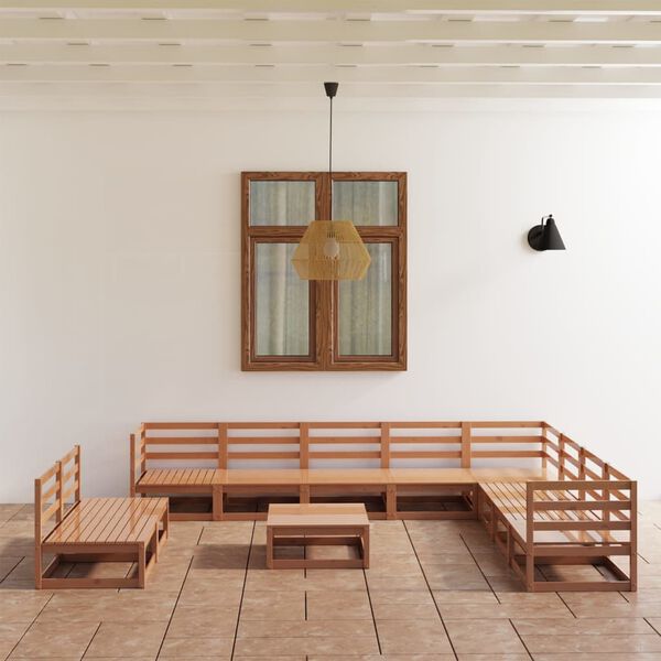 vidaXL Salon de jardin 11 pcs marron miel bois de pin massif