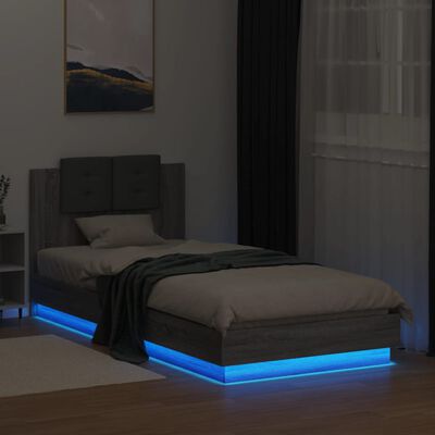 vidaXL Cadre de lit tête de lit et lumières LED sonoma gris 90x200 cm