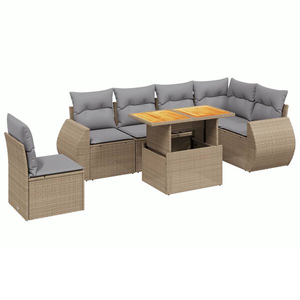 vidaXL Salon de jardin avec coussins 7 pcs beige r&eacute;sine tress&eacute;e
