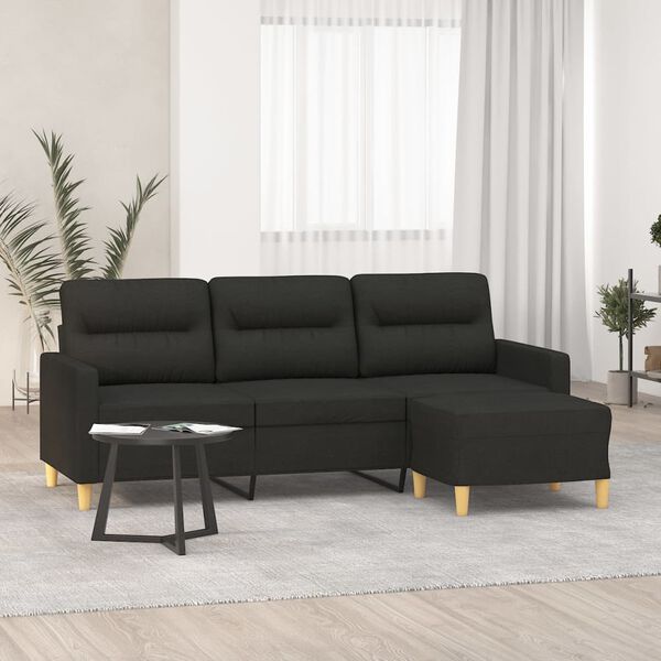 vidaXL Canap&eacute; &agrave; 3 places avec repose-pieds Noir 180 cm Tissu