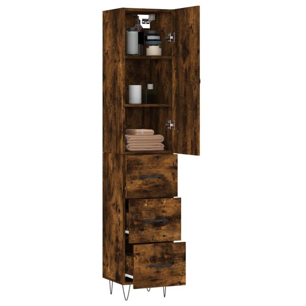 vidaXL Buffet haut Ch&ecirc;ne fum&eacute; 34,5x34x180 cm Bois d'ing&eacute;nierie
