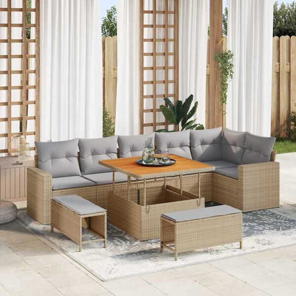 vidaXL Ensemble de canap&eacute; de jardin 9 pcs beige et gris clair