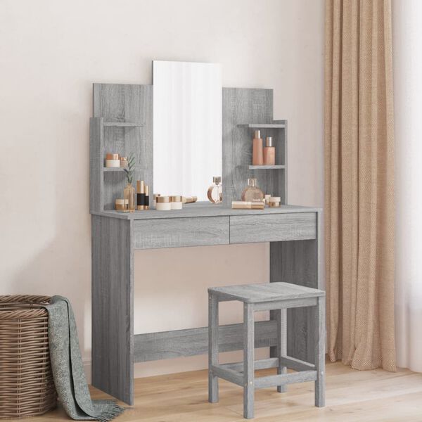 vidaXL Coiffeuse avec miroir sonoma gris 96x39x142 cm