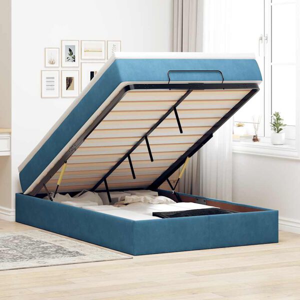 vidaXL Lit ottoman avec matelas bleu fonc&eacute; 120x190 cm velours