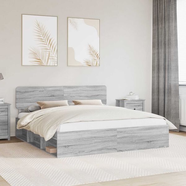 vidaXL Cadre de lit Gris Sonoma 180 x 200 cm Pin massif