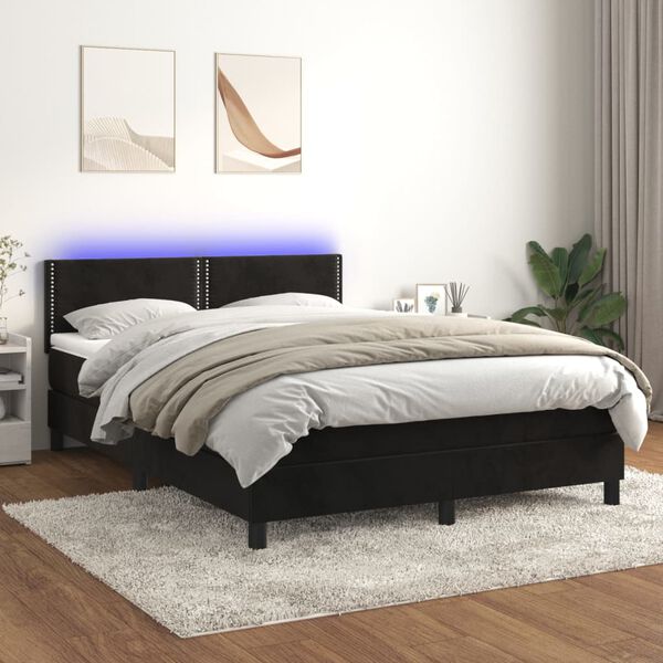 vidaXL Sommier &agrave; lattes de lit avec matelas LED Noir 140x190cm Velours