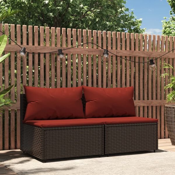 vidaXL Canapés centraux de jardin coussins 2pcs marron résine tressée