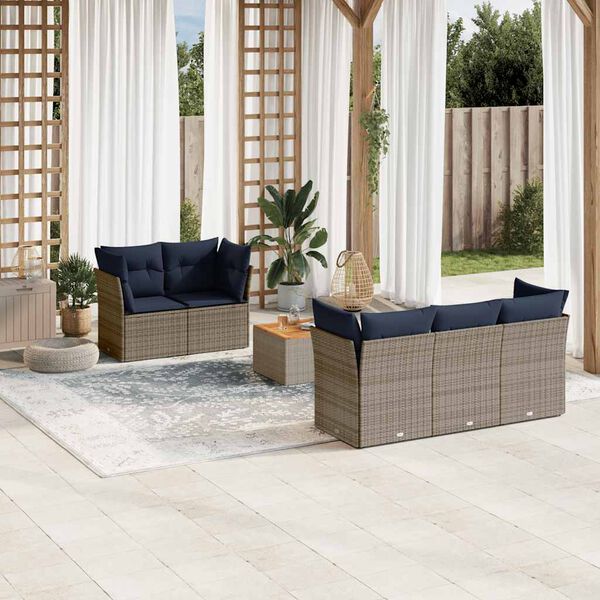 vidaXL Salon de jardin 6 pcs avec coussins gris r&eacute;sine tress&eacute;e