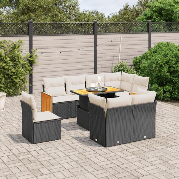 vidaXL Salon de jardin 9 pcs avec coussins noir r&eacute;sine tress&eacute;e