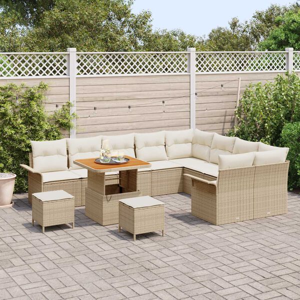 vidaXL Ensemble de canap&eacute; de jardin avec coussin 12 pcs Beige et cr&egrave;me