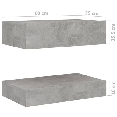 vidaXL Tables de chevet 2 pcs Gris béton 60x35 cm Aggloméré
