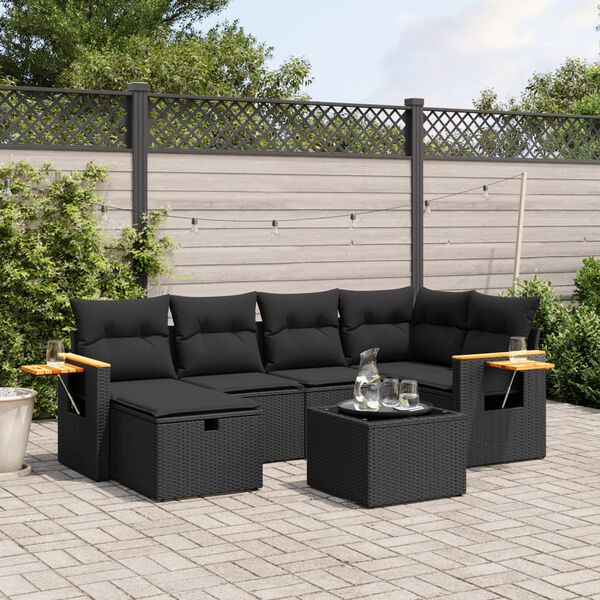 vidaXL Salon de jardin 7 pcs avec coussins noir r&eacute;sine tress&eacute;e