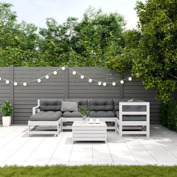 vidaXL Salon de jardin 7 pcs avec coussins blanc bois de pin massif