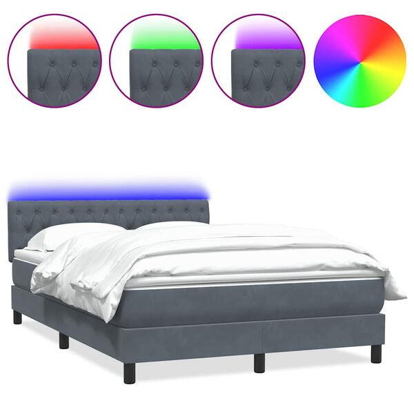 vidaXL Sommier &agrave; lattes de lit et matelas et LED gris fonc&eacute; 140x220cm velours