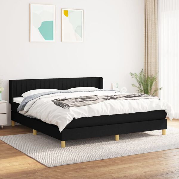 vidaXL Sommier &agrave; lattes de lit avec matelas Noir 180x200 cm Tissu