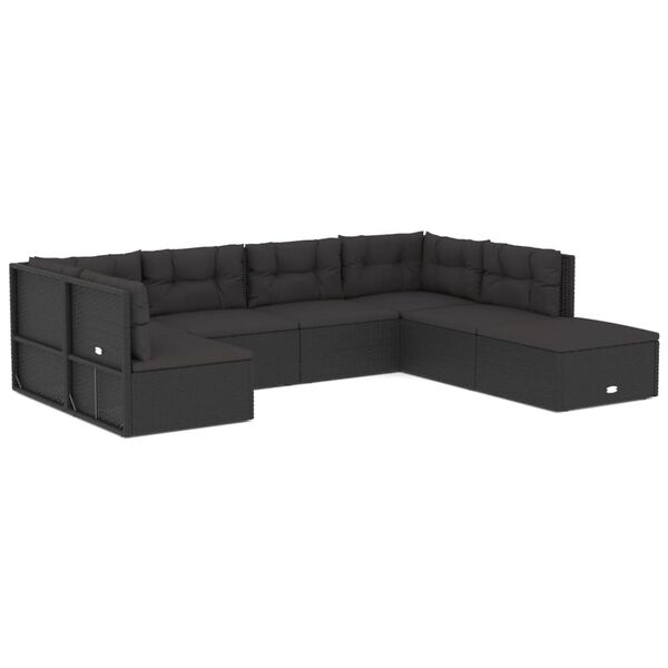 vidaXL Salon de jardin 7 pcs avec coussins Noir R&eacute;sine tress&eacute;e