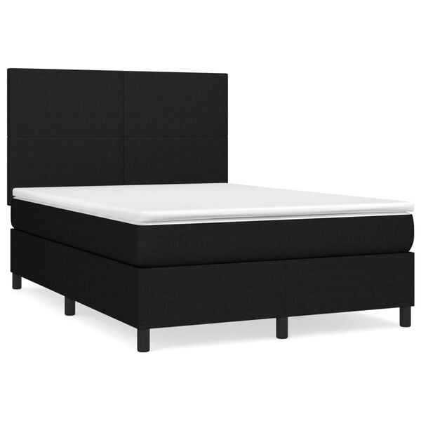 vidaXL Sommier &agrave; lattes de lit avec matelas Noir 140x190 cm Tissu