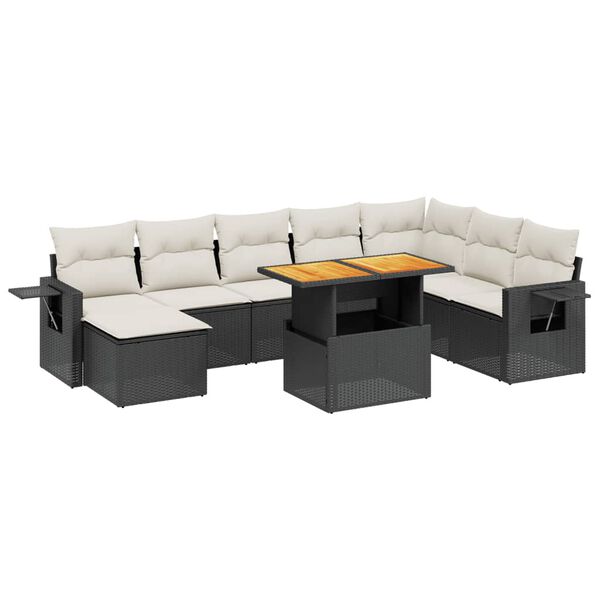 vidaXL Salon de jardin 9 pcs avec coussins noir r&eacute;sine tress&eacute;e