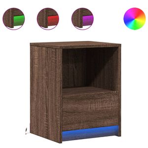 vidaXL Armoire de chevet et lumi&egrave;res LED ch&ecirc;ne marron bois ing&eacute;nierie