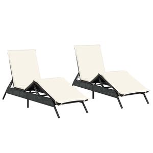 vidaXL Chaises longues avec coussins lot de 2 noir r&eacute;sine tress&eacute;e