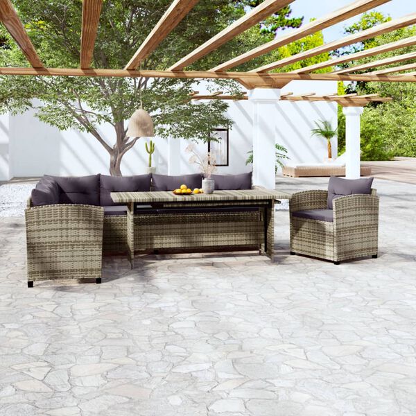 vidaXL Salon de jardin 3 pcs avec coussins R&eacute;sine tress&eacute;e Gris