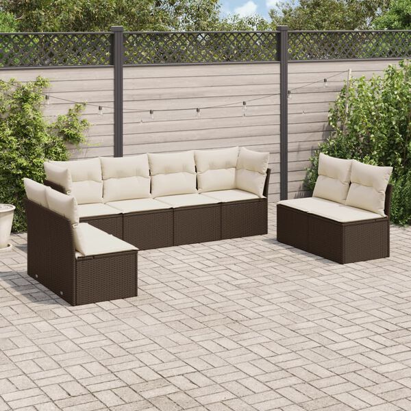 vidaXL Salon de jardin 8 pcs avec coussins marron r&eacute;sine tress&eacute;e