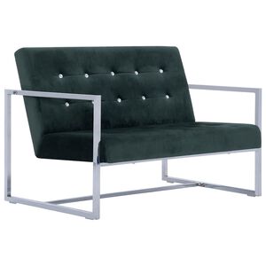 vidaXL Canap&eacute; 2 places avec accoudoirs Vert fonc&eacute; Chrome et velours