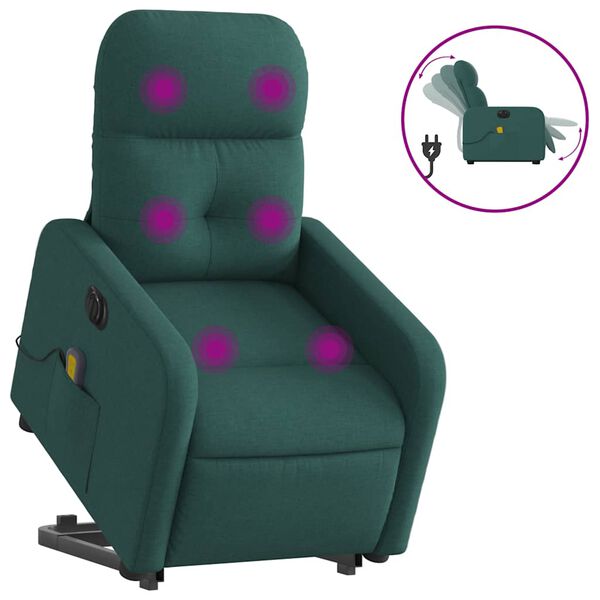 vidaXL Fauteuil inclinable de massage &eacute;lectrique Vert fonc&eacute; Tissu