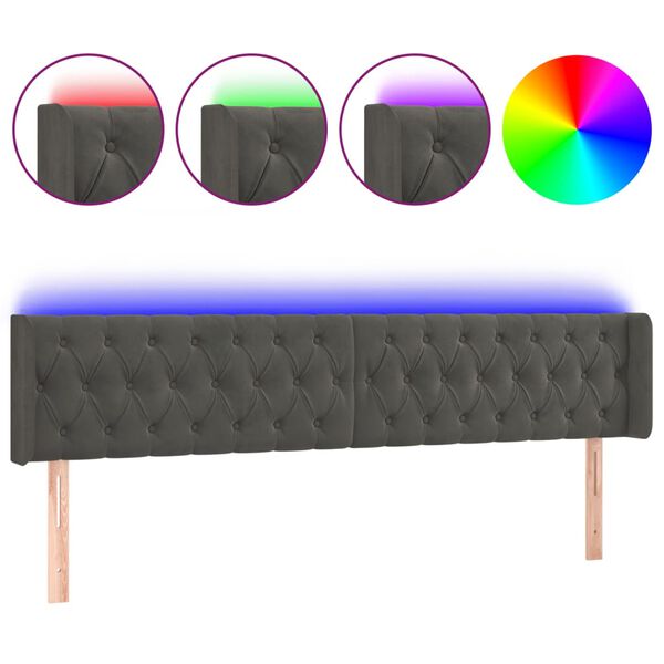 vidaXL T&ecirc;te de lit &agrave; LED Gris fonc&eacute; 183x16x78/88 cm Velours