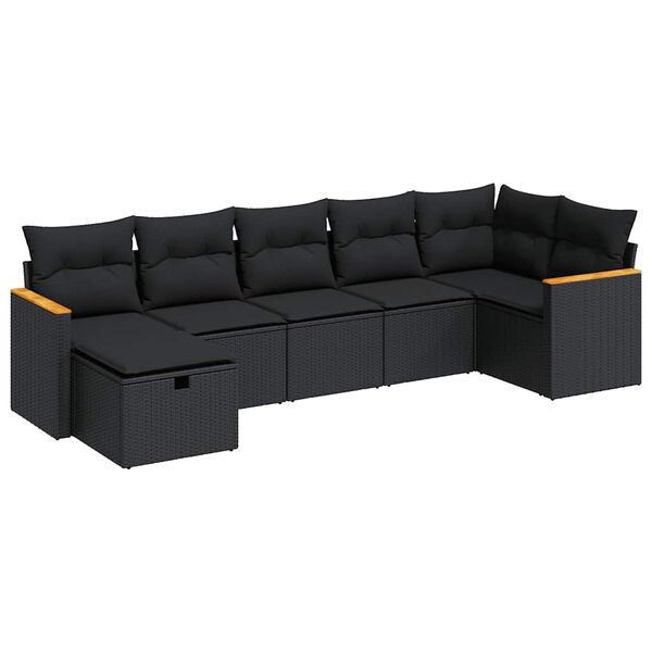 vidaXL Salon de jardin 7 pcs avec coussins noir r&eacute;sine tress&eacute;e