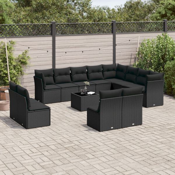 vidaXL Salon de jardin avec coussins 13 pcs noir r&eacute;sine tress&eacute;e