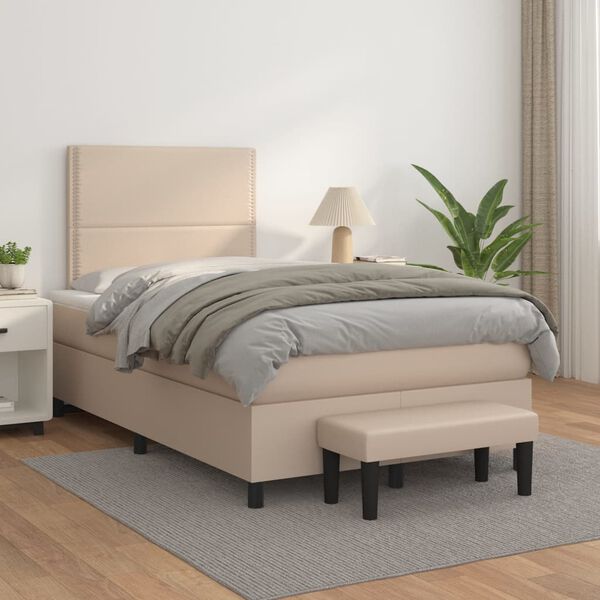 vidaXL Sommier &agrave; lattes de lit matelas cappuccino 120x190cm similicuir