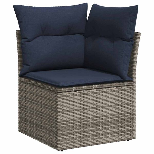 vidaXL Salon de jardin avec coussins 7 pcs gris résine tressée