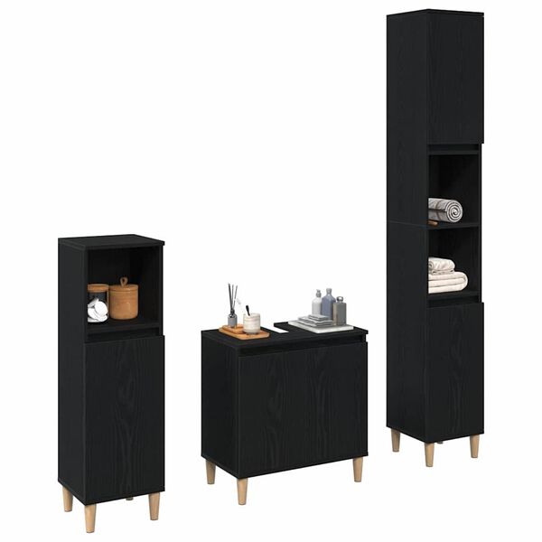 vidaXL Ensemble de mobilier de salle de bain 3 pcs Ch&ecirc;ne noir