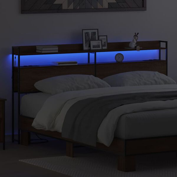 vidaXL T&ecirc;te de lit de rangement Ch&ecirc;ne marron 180 cm Bois d'ing&eacute;nierie