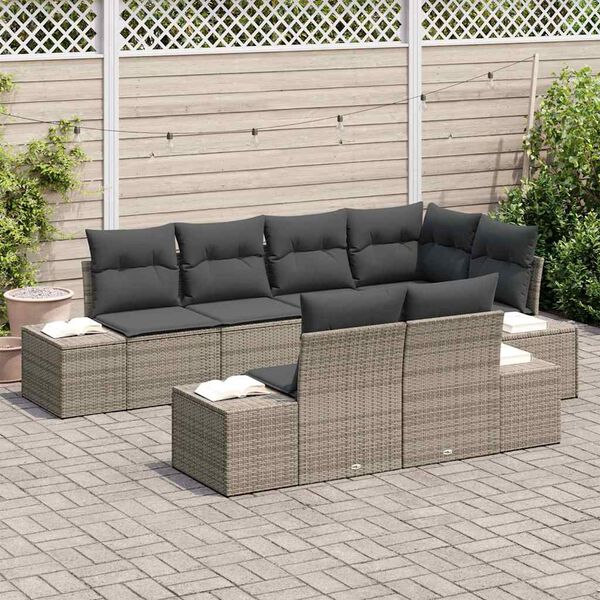 vidaXL Ensemble de canap&eacute; de jardin avec stockage 7 pcs Gris polyrotin
