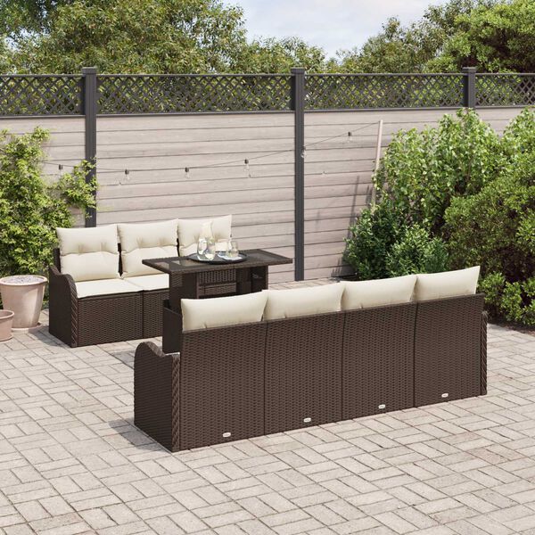 vidaXL Ensemble de canap&eacute; de jardin 8 pcs Marron Poly rotin