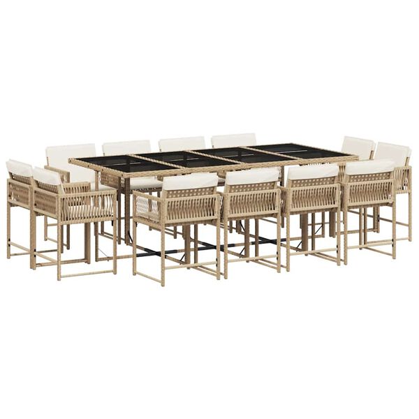 vidaXL Ensemble &agrave; manger de jardin et coussins 13 pcs beige