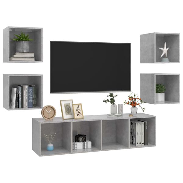 vidaXL Ensemble de meuble TV 5 pcs Gris b&eacute;ton Bois d'ing&eacute;nierie