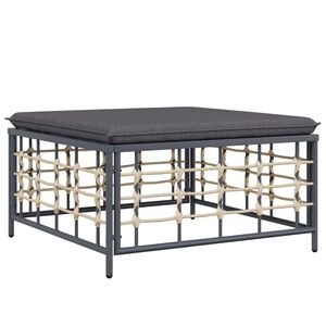 vidaXL Tabouret de jardin avec coussin gris fonc&eacute; r&eacute;sine tress&eacute;e