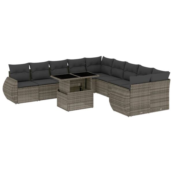 vidaXL Salon de jardin 11 pcs avec coussins gris r&eacute;sine tress&eacute;e