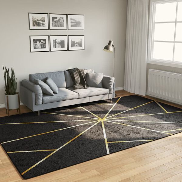 vidaXL Tapis lavable noir et dor&eacute; 190x300 cm