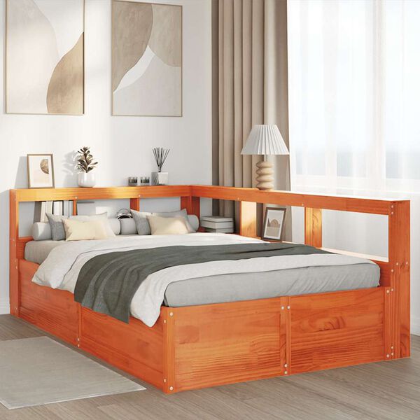 vidaXL Lit biblioth&egrave;que sans matelas cire marron 120x190cm pin massif